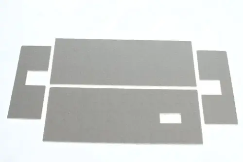 Graue Isolationskomponenten, verteilt in verschiedenen Formaten, geeignet für Bosch-Produkte, auf weißem Hintergrund.